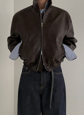 ECLR2025秋冬新款皮衣美拉德复古短款皮夹克宽松韩版做旧翻领外套