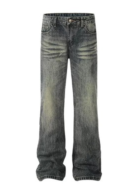 ECLR 美式高街cleanfit复古做旧牛仔裤百搭显瘦微喇裤