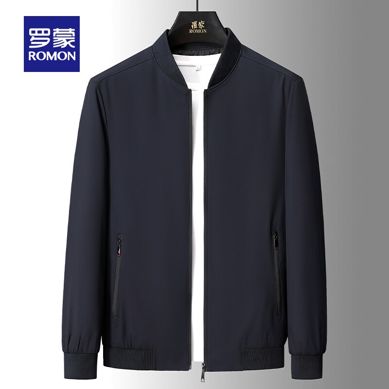 罗蒙男士商务休闲棒球领夹克衫2026春季新款中老年爸爸装修身外套