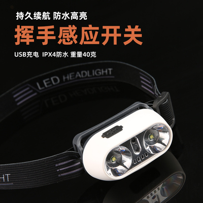 LED头灯超量可充电头戴式强光感应特亮手电筒小型便捷式夜钓鱼灯