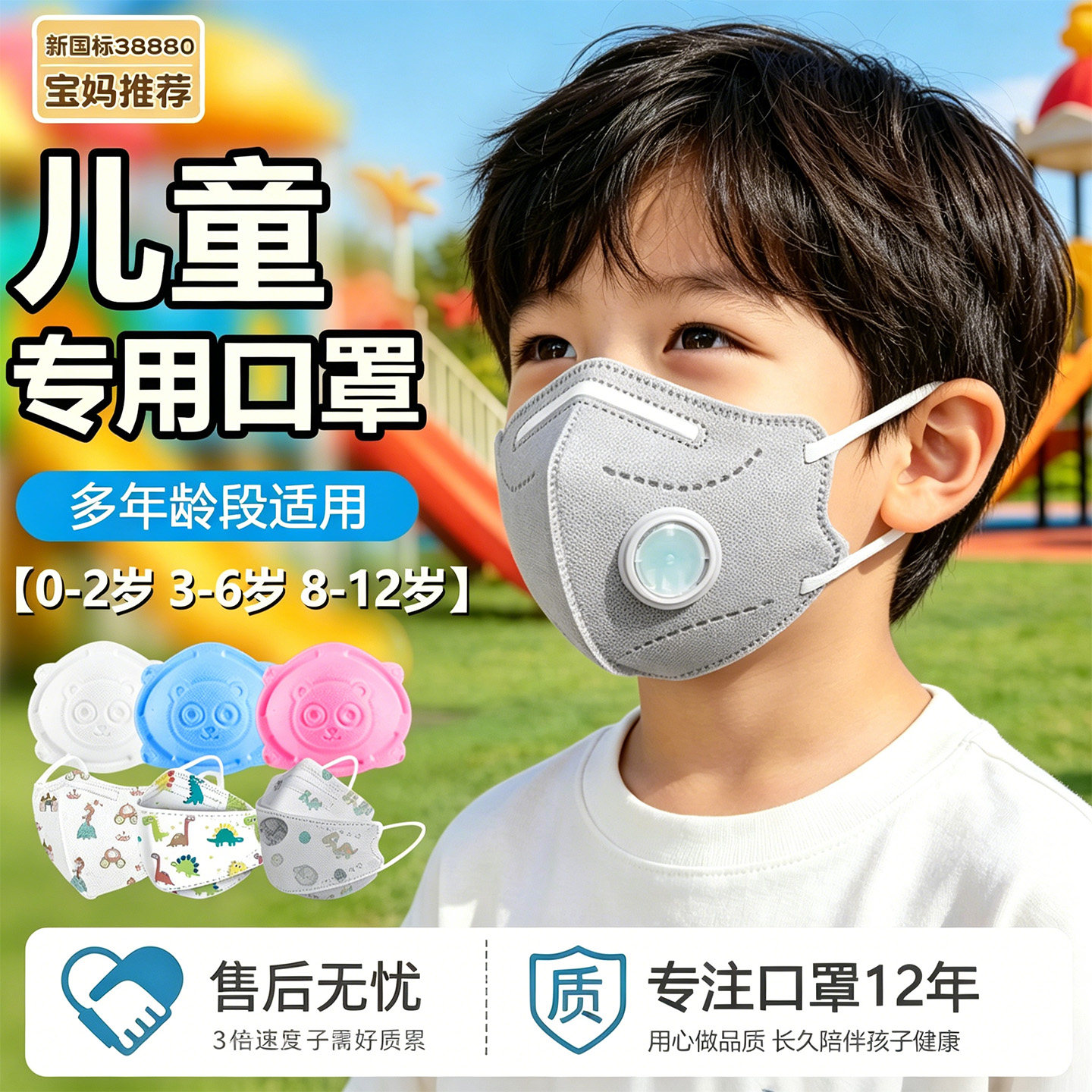 儿童口罩专用kp95防尘防雾霾贴合小脸防甲流不勒耳高效防护透气