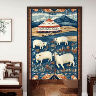 蒙古族餐厅包间隔断帘厨房洗手间装饰民宿挂帘定制民族风布艺门帘