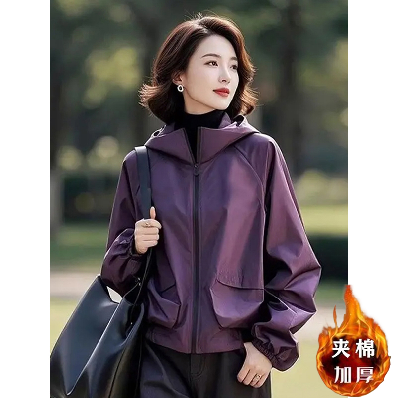 紫色冲锋衣外套女夹棉2025秋季