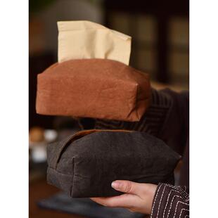 m204慢蓝纯手工抽纸染纸巾收纳盒柿布包简约复古纸巾盒茶道纸巾