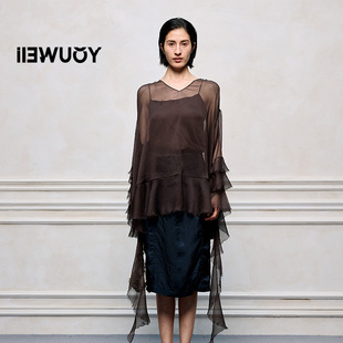 含吊带 荷叶边套头透感衬衫 Y1625204 新品 YOUWEI有尾2025夏季