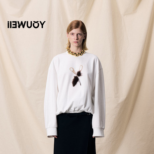 剪刀图案长袖 新品 T恤上衣Y1225410 有尾2025冬季 iIEWUOY