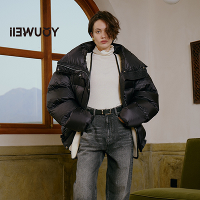 有尾鹅绒中长面包服女宽松羽绒服