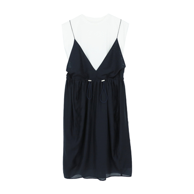 有尾吊带假两件连衣裙设计师品牌