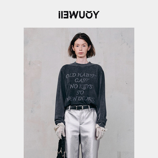 YOUWEI有尾2024冬季 T恤女打底Y1224412 复古字母水洗长袖