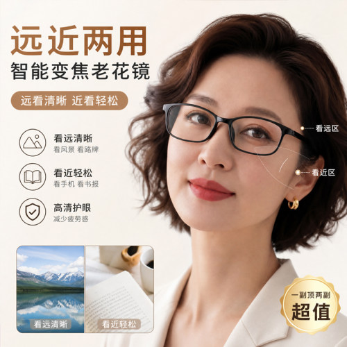自动调节度数老花镜女智能变焦