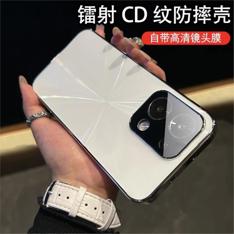 自带镜头膜适用opporeno13CD纹镭射电镀防滑条pro全包防摔保护套