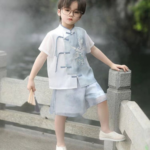 儿童汉服新中式男款短袖2025新款春夏秋中国风男童套装