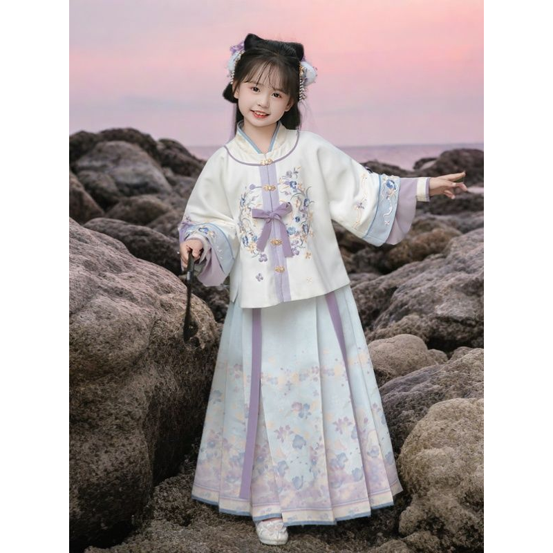 2025女童汉服古风超仙马面套装春秋明制唐装分体新款