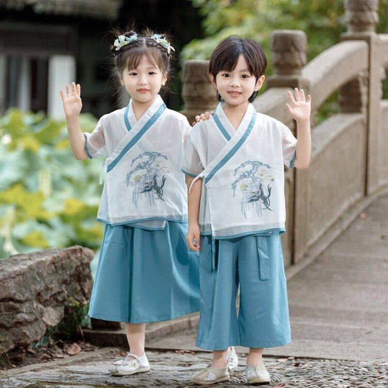 汉服女童男童2025新款洋气古风国学服套装宝宝夏季周岁礼服两件套