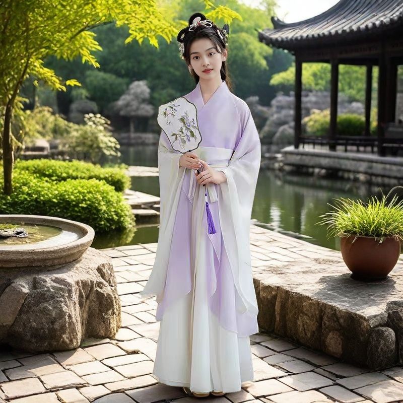 魏晋红色广袖仙女女童2024新款古装交领儿童汉服拍照旅游