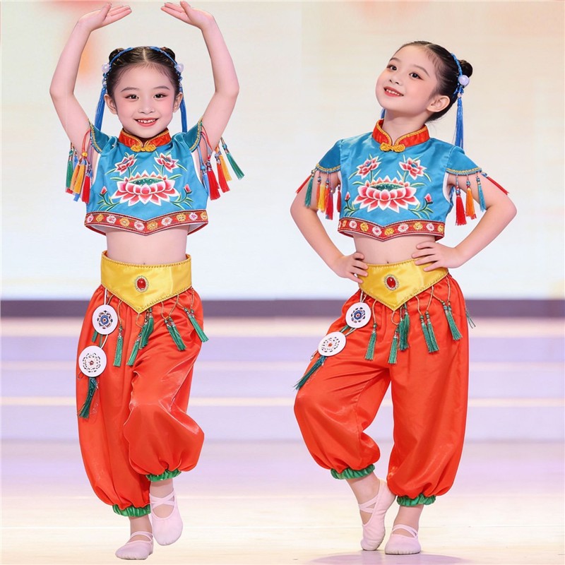 元旦儿童舞蹈太平鼓喜庆演出服中国风表演古典舞服鼓韵金丰道具新