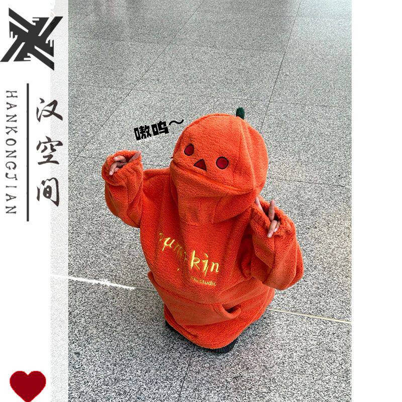 小众国潮牌美式复古hiphop卡通南瓜连帽卫衣女秋冬宽松情侣外套潮