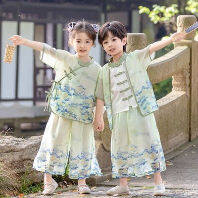 儿童中国海市古楼汉服唐装六一演出服表演舞蹈古装女童套装幼儿园