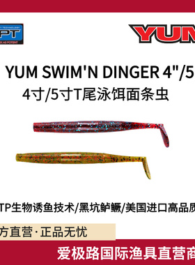 爱极路美国进口YUM SWIM'N DINGER 4寸/5寸T尾泳饵面条虫