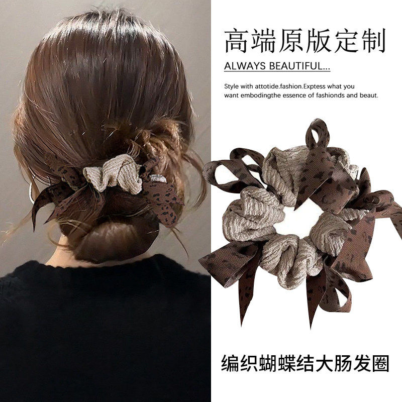 韩系豹纹蝴蝶结小肠发圈高级感图片