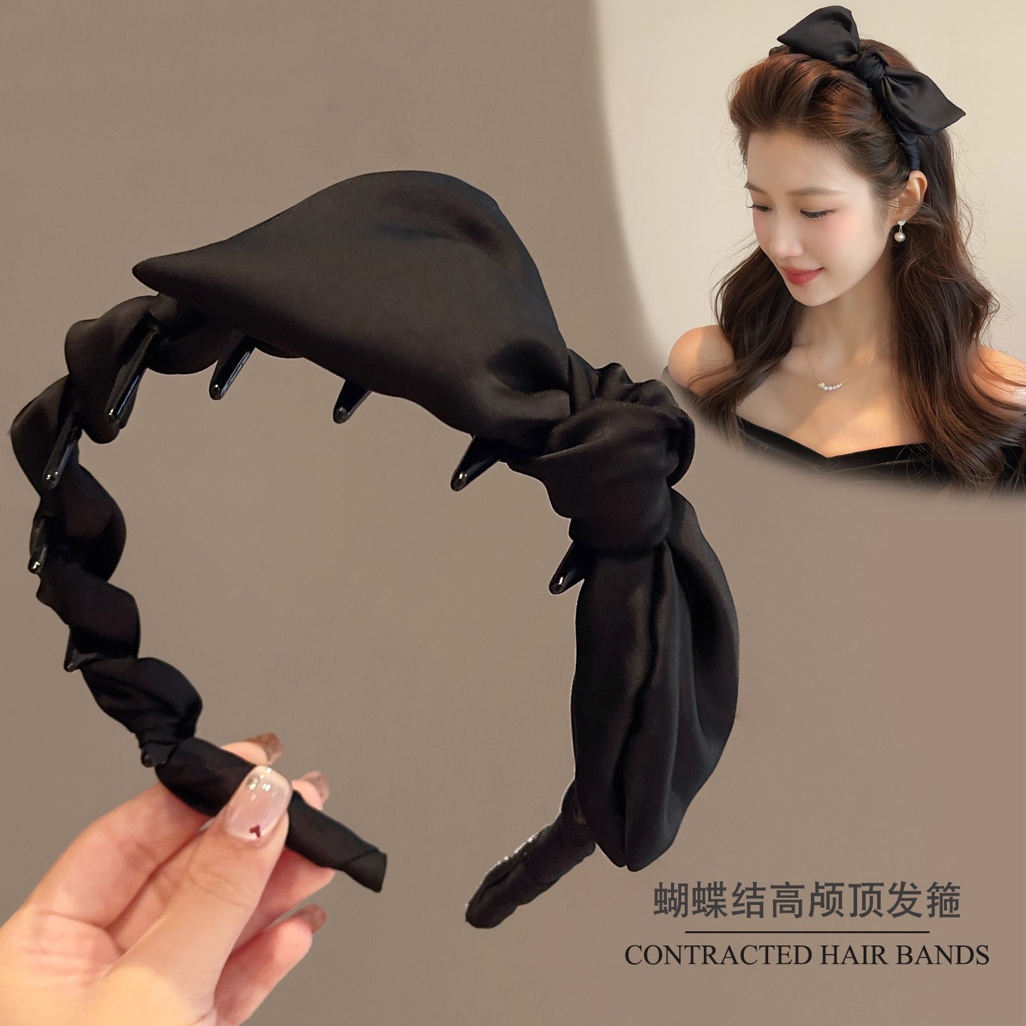 黑色蝴蝶结发箍女高颅顶