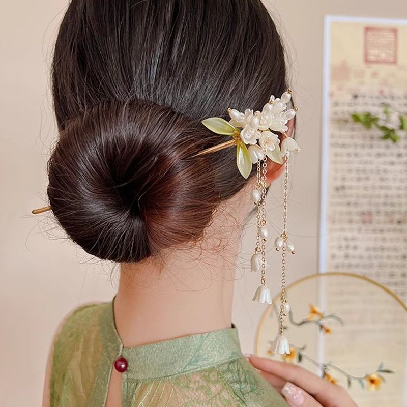 玉兰花发簪古风簪子汉服头饰女旗袍发饰流苏珍珠金属发钗步摇玉簪