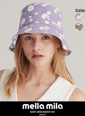 Mellamila韩国正品雏菊花案夏秋渔夫帽户外女士帽子太阳帽遮阳帽