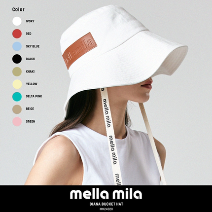 Mellamila韩国正品渔夫帽子皮质字母徽标夏秋遮阳盆帽大帽檐女款
