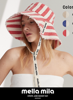 Mellamila韩国正品线条纹清爽夏秋户外遮阳帽大帽檐女百搭渔夫帽