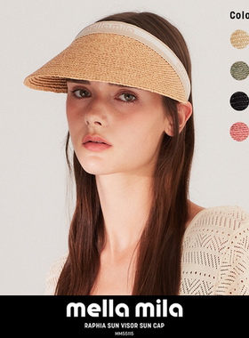 Mellamila韩国进口拉菲草帽空顶女款夏季海边沙滩度假防晒遮阳帽