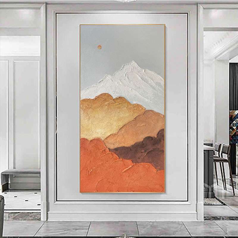 手绘立体油画橙色背有靠山玄关装饰画抽象丙烯石英砂肌理走廊挂画图片