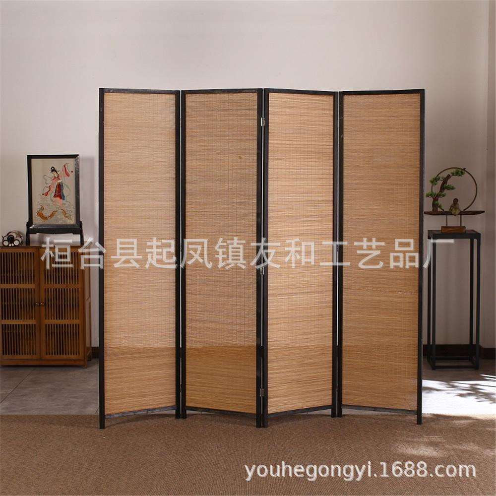 1新中式实木屏风隔断客厅简约现代酒店办公竹木移动折叠屏风隔断