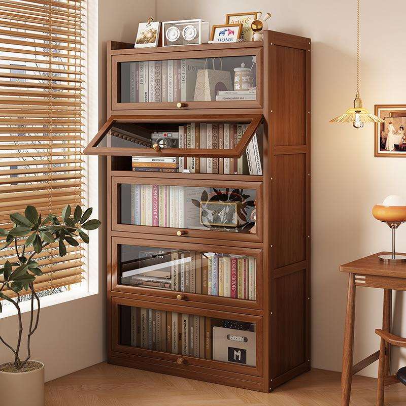 楠竹书柜家用书房多层落地置物架非实木靠墙带门防尘简易学生书架