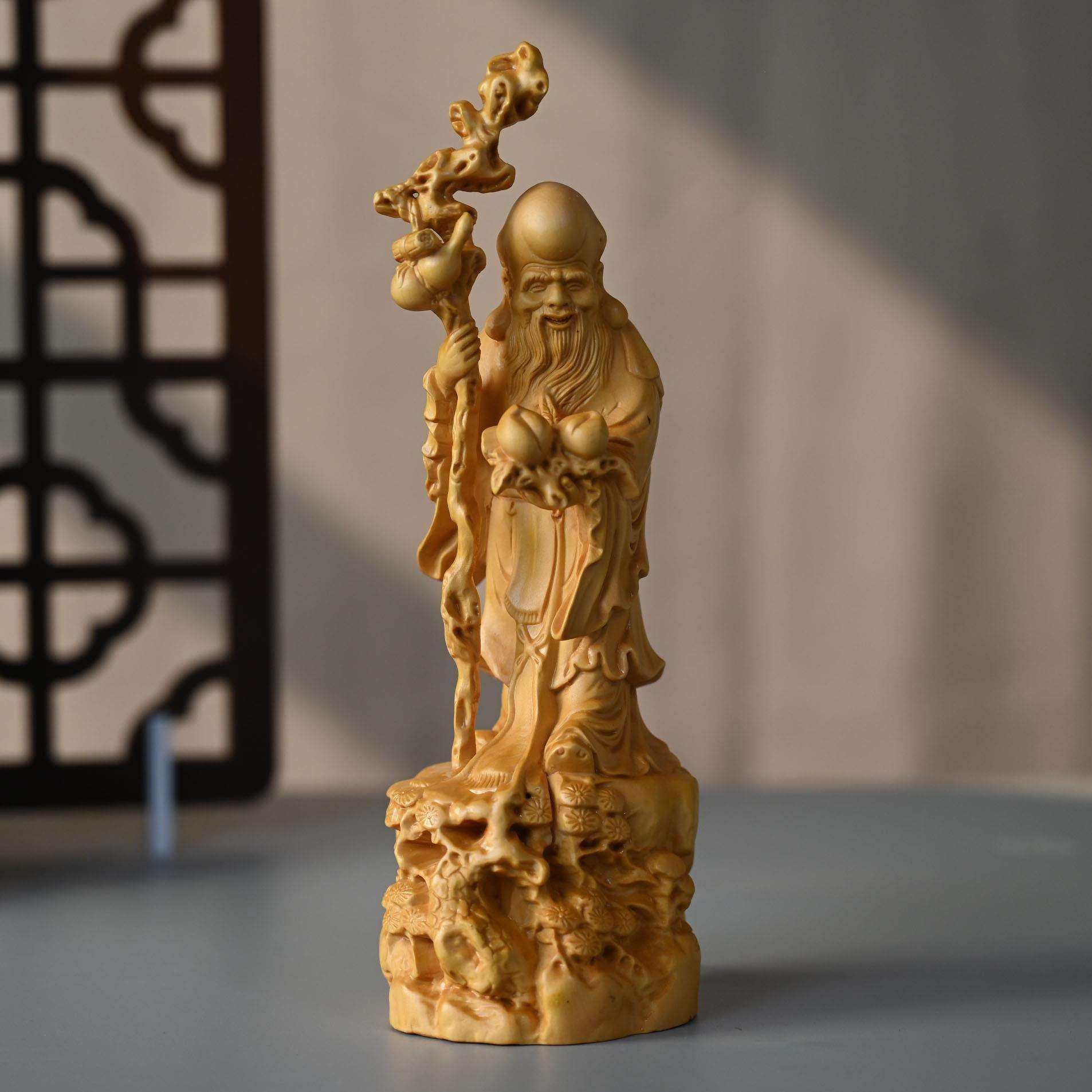 黄杨木寿星摆件实木雕刻寓意贺礼送老人长辈寿礼木质工艺品摆件
