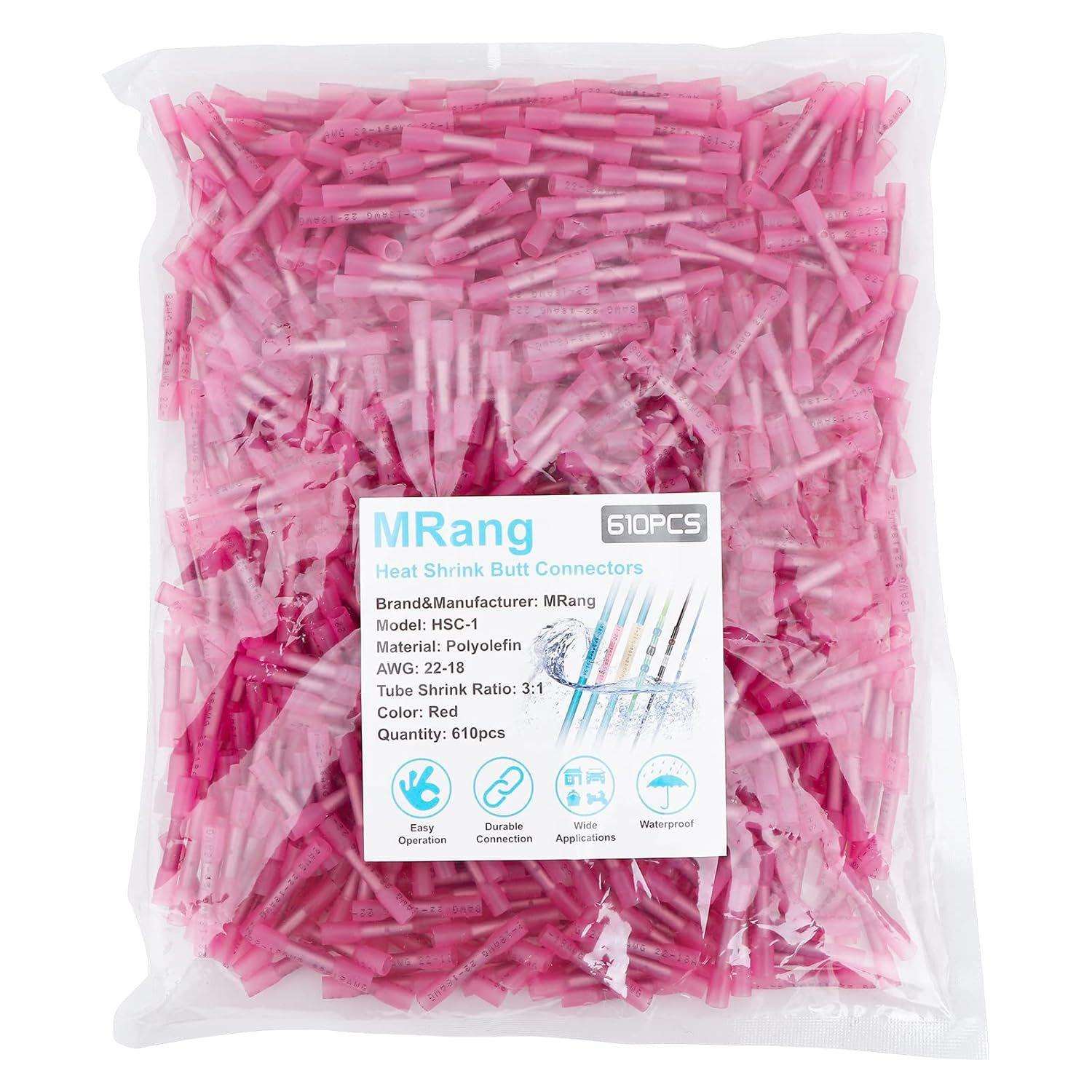 610PCS热收缩对接连接器AWG22-18红色绝缘防水船用电线连接器