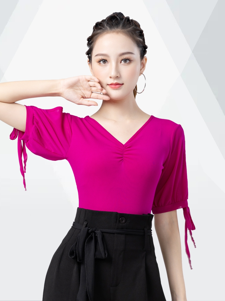 新款拉丁舞上衣女成人2023时尚高级国标舞吉特巴舞蹈练功服装紫色