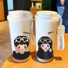 情侣水杯高级感一对男孩ins保温杯便携大容量咖啡杯车载款吸管杯