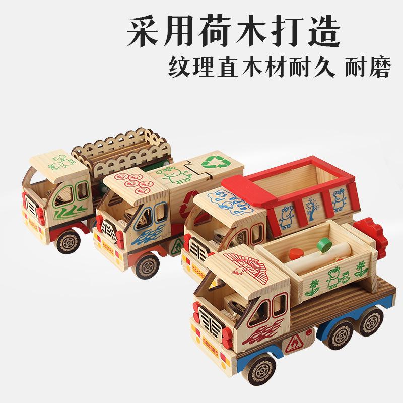 木质工艺品摆件 新款模型车摆件 木制玩具汽车模型仿真工程车摆件