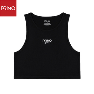 Primo新款露脐上衣运动内衣女款简约运动修身瑜伽宽松黑色