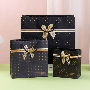 高档礼物袋手提袋子黑色圆点加厚商务礼品袋男生小号包装 袋高级感