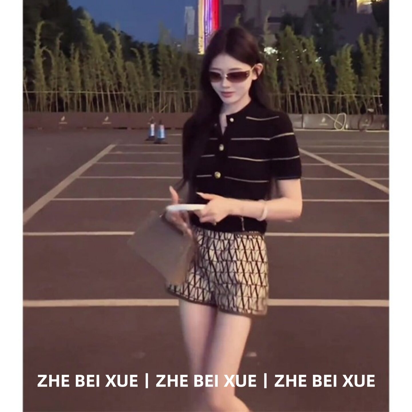 夏季套装轻熟风条纹显瘦针织短袖上衣高腰阔腿短裤韩风chic一整套