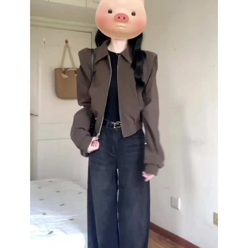 翻领拉链工装夹克长袖外套牛仔裤