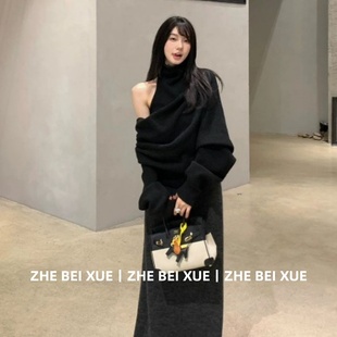 两件套冬装 套装 女设计露肩百搭针织上衣休闲宽松半身长裙巨好看