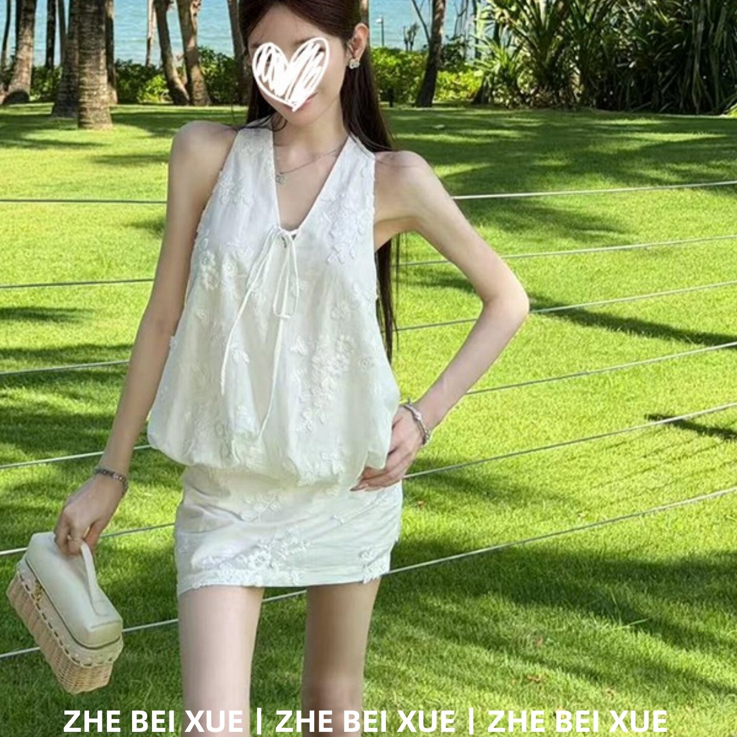 夏季套装韩系纯欲风挂脖露背无袖上衣包臀半身短裙韩风chic一整套