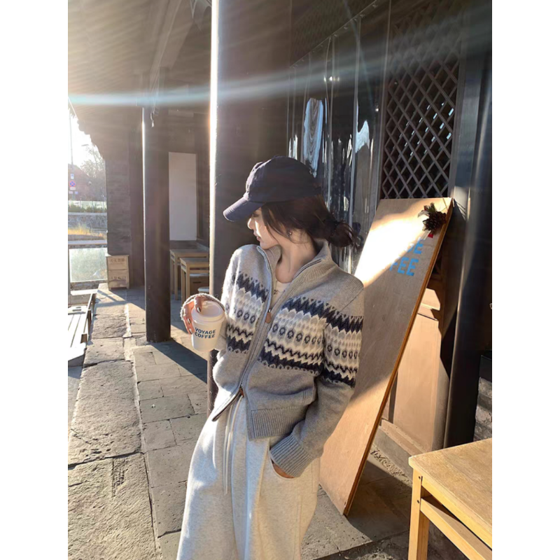 韩系针织开衫外套女加绒宽松卫裤