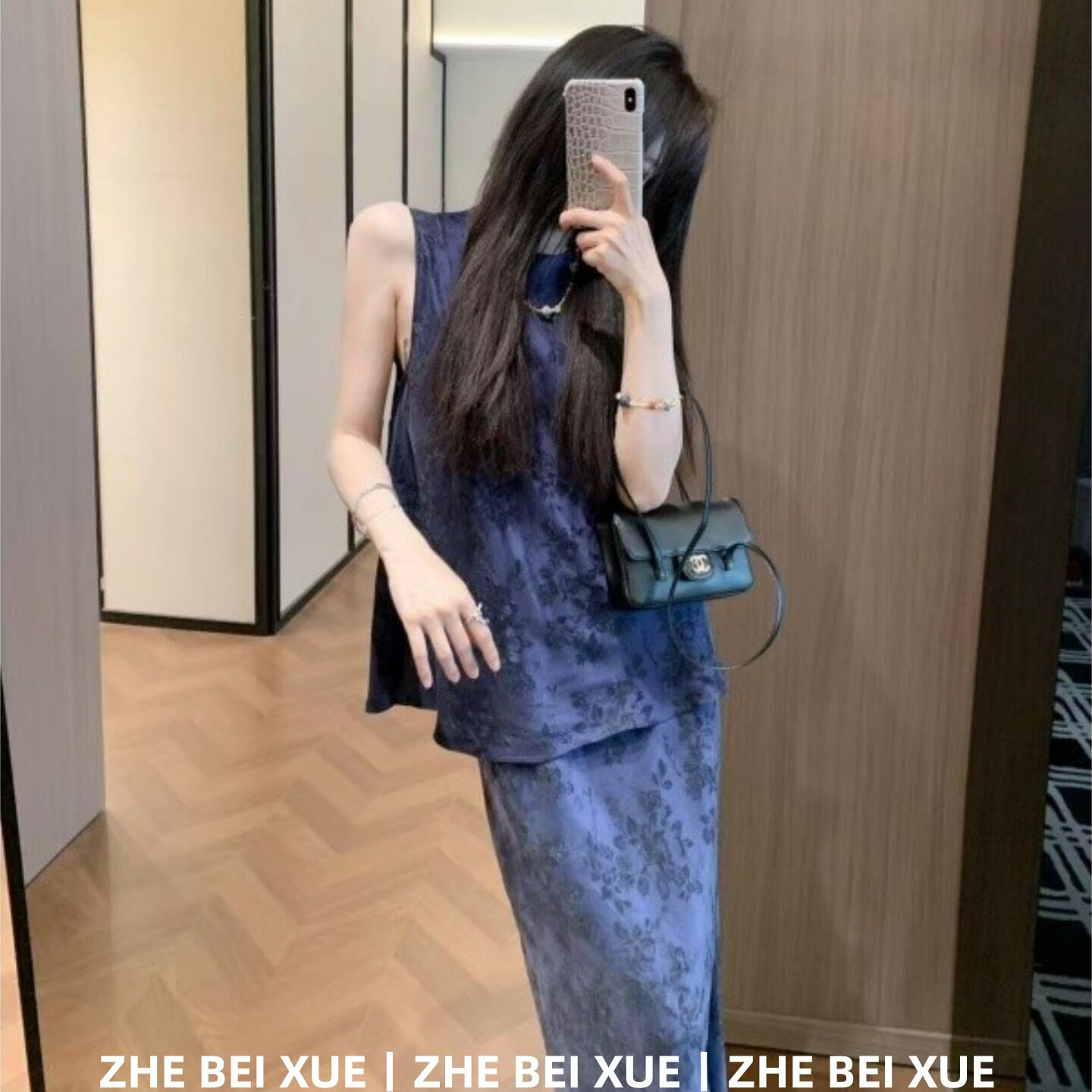 夏季套装高级感中式复古风显瘦无袖上衣高腰半身裙韩风chic一整套