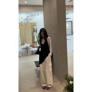 女套装 一整套ootd穿搭美式 裤 松弛感工装 叠穿不规则背心内搭打底衫