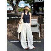 上衣百搭阔腿长裤 套装 两件套 气质polo翻领无袖 背心修身 女夏季 法式