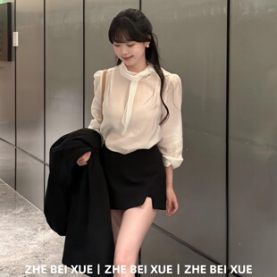 套装女韩系高级感白色长袖衬衫极简风半身短裙独特漂亮冬装一整套