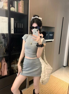 夏装搭配一整套女装2026夏季新款辣妹圆领短袖T恤短裙又a又飒套装